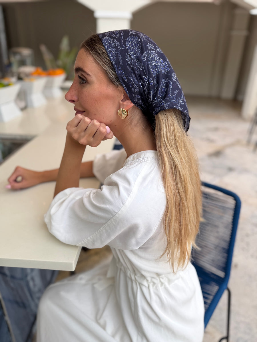 Navy Motif Bandana – Scarf Bar