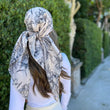 Load image into Gallery viewer, Delicate Cream Floral Toile Square Head Scarf