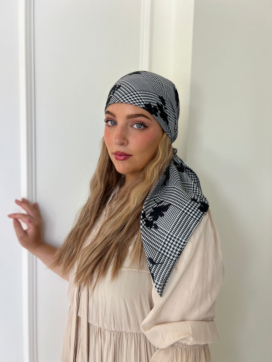 Houndstooth Floral Square Head Scarf – Scarf Bar