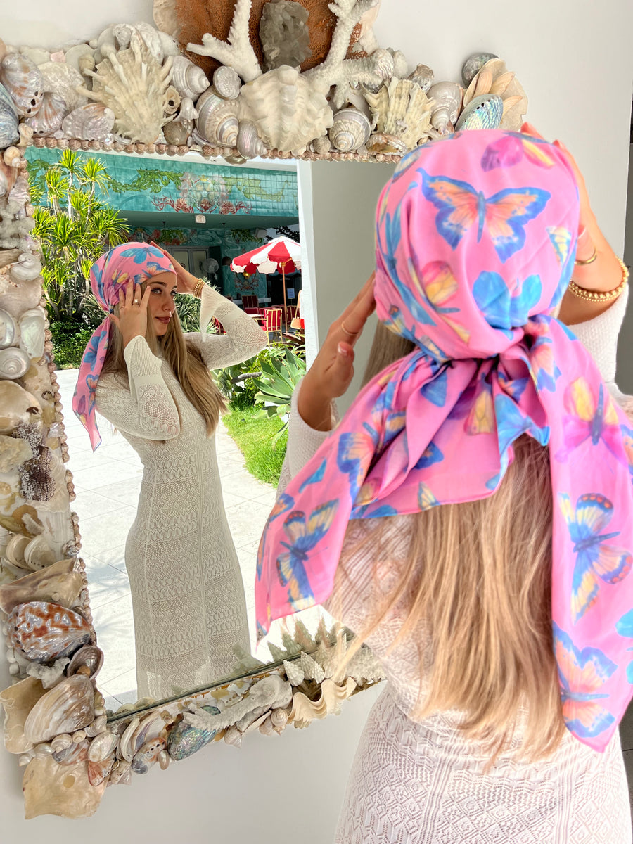 Cotton Candy Butterfly Square Head Scarf – Scarf Bar