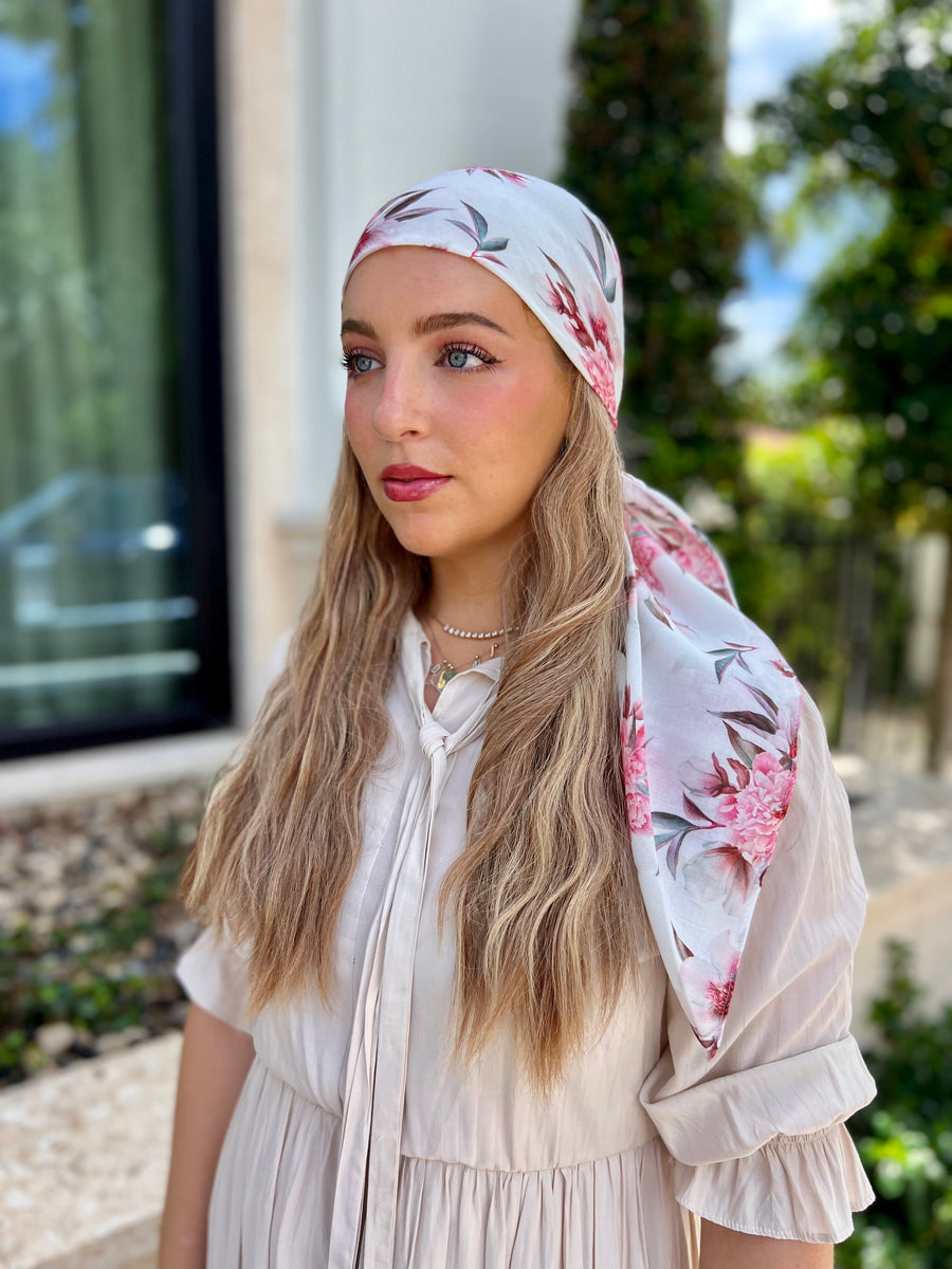 Peonies Floral Square Head Scarf – Scarf Bar