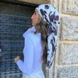 Load image into Gallery viewer, Black and White Floral Square Head Scarf