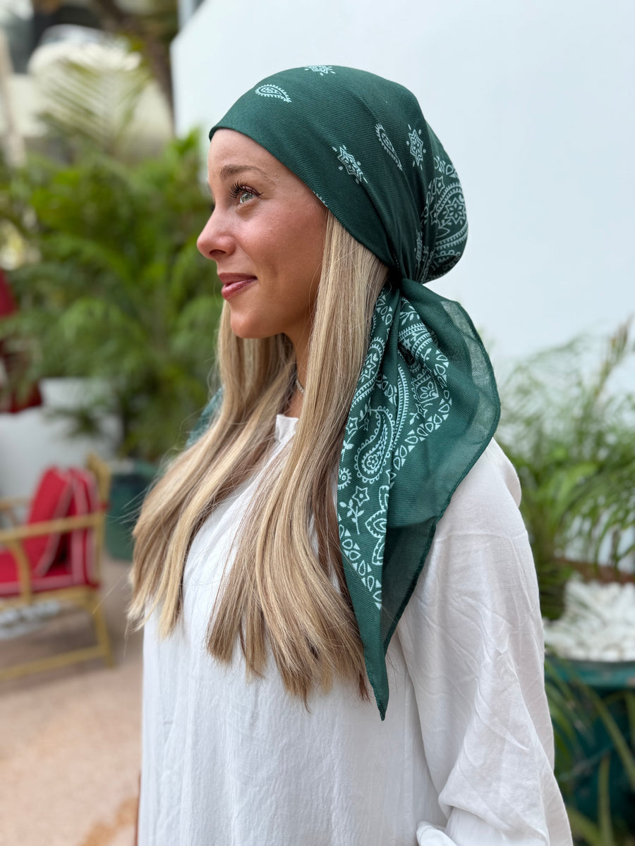 Paisley Forest Green Square Head Scarf – Scarf Bar