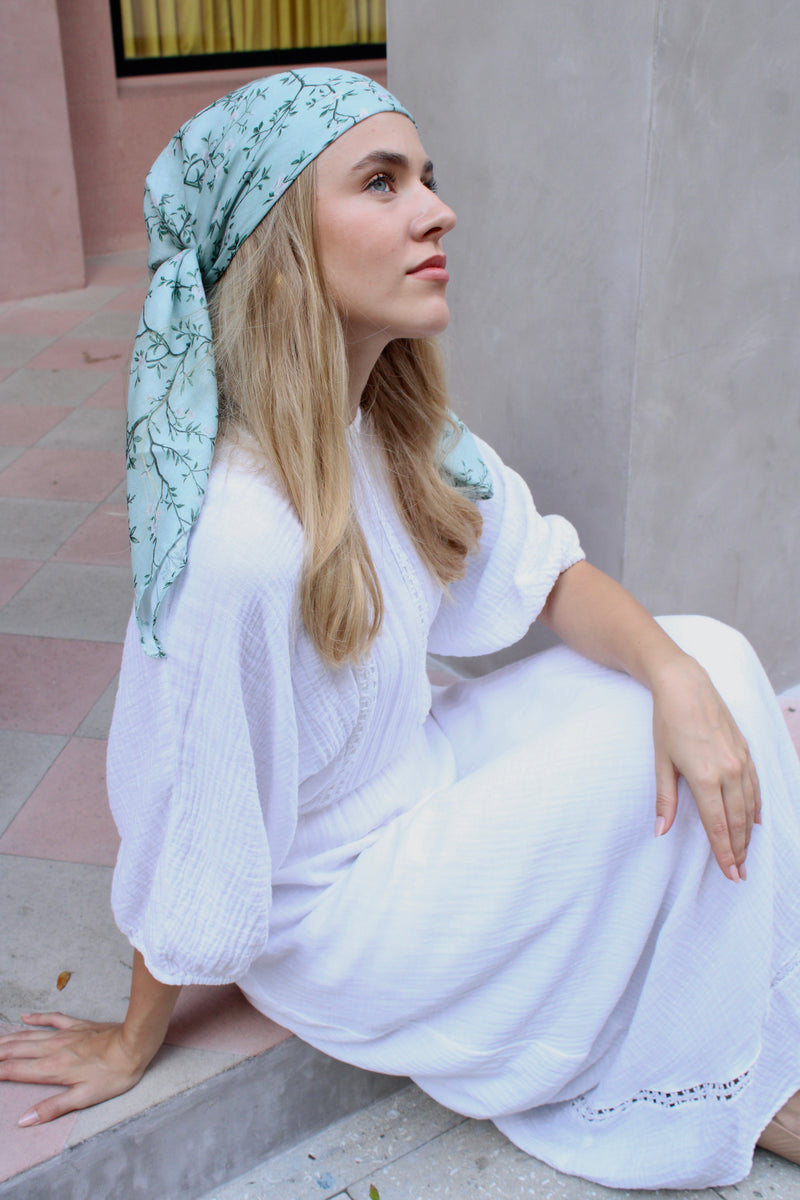 Sage Dainty Vines Square Head Scarf – Scarf Bar