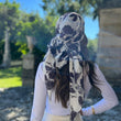 Load image into Gallery viewer, Black and White Floral Square Head Scarf