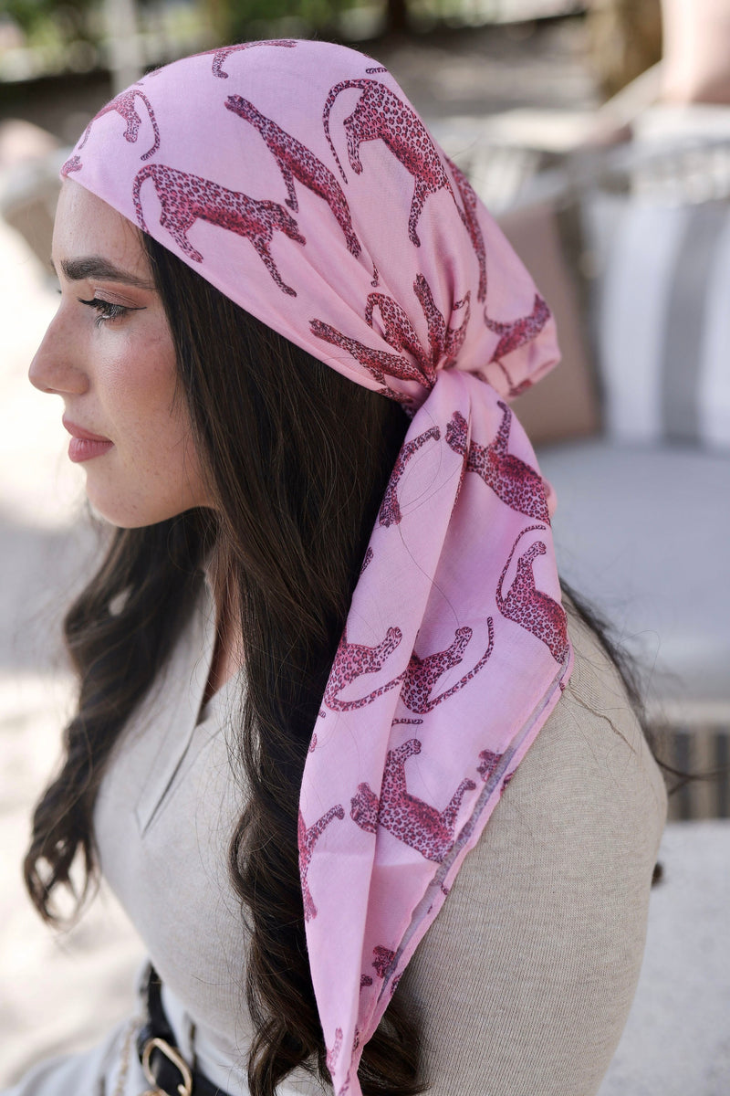 Print Pink Head Wrap Pink Jaguar Square Head Scarf – Scarf Bar