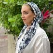 Load image into Gallery viewer, SB CLASSIC PRETIED Navy Floral Toile Head Scarf (WITH VELVET GRIP)