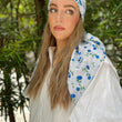Load image into Gallery viewer, Blue Mini Floral Square Head Scarf