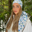 Load image into Gallery viewer, Blue Mini Floral Square Head Scarf