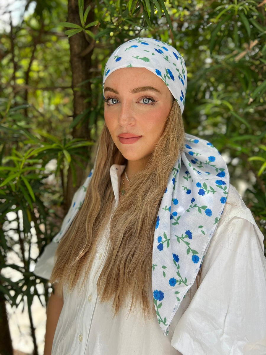 Blue Mini Floral Square Head Scarf