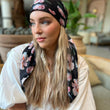 Load image into Gallery viewer, Gorgeous Ivory Floral On Black Square Head Scarf