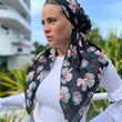Load image into Gallery viewer, CLASSIC PRETIED Gorgeous Ivory Floral on Black (WITH VELVET GRIP)