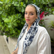 Load image into Gallery viewer, SB CLASSIC PRETIED Navy Floral Toile Head Scarf (WITH VELVET GRIP)