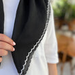 Load image into Gallery viewer, CLASSIC PRETIED Scalloped White on Black (with Velvet Grip)