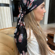 Load image into Gallery viewer, Gorgeous Ivory Floral On Black Square Head Scarf