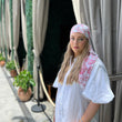 Load image into Gallery viewer, Pink Blossom on Cream Square Head Scarf
