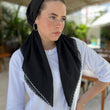 Load image into Gallery viewer, CLASSIC PRETIED Scalloped White on Black (with Velvet Grip)