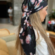 Load image into Gallery viewer, Gorgeous Ivory Floral On Black Square Head Scarf
