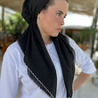 Load image into Gallery viewer, CLASSIC PRETIED Scalloped White on Black (with Velvet Grip)