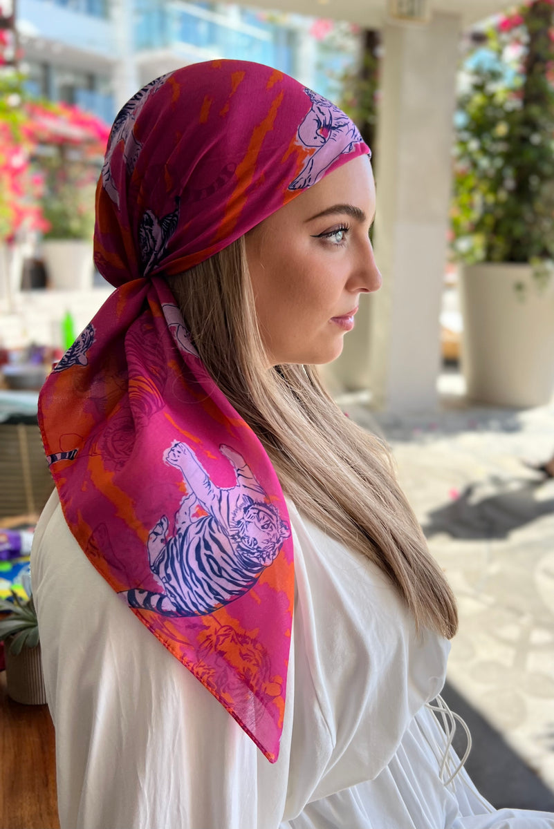 Hot Pink Wild Tiger Square Head Scarf – Scarf Bar