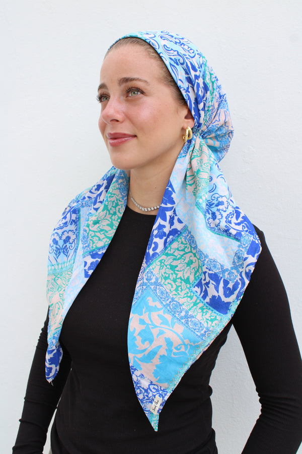CLASSIC PRETIED Europe Blues Head Scarf (WITH VELVET GRIP)