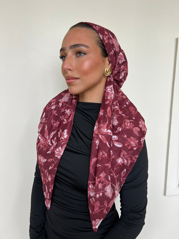 CLASSIC PRETIED Merlot Meadow Head Scarf (WITH VELVET GRIP)