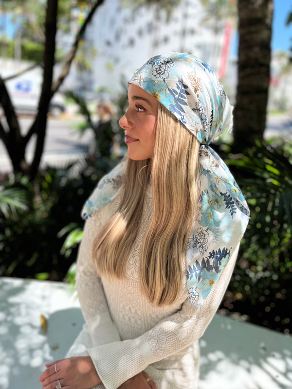Blue Haze Florals Square Head Scarf