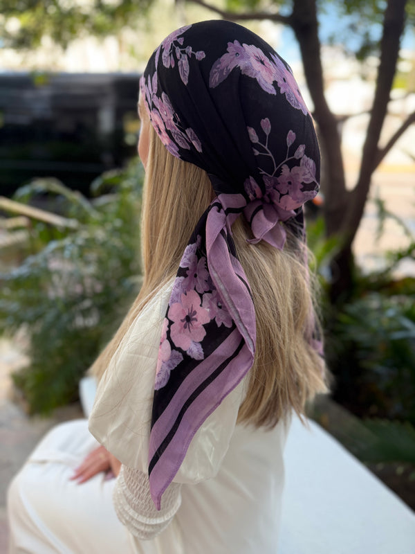 Black Mauve Floral Collection Square Head Scarf