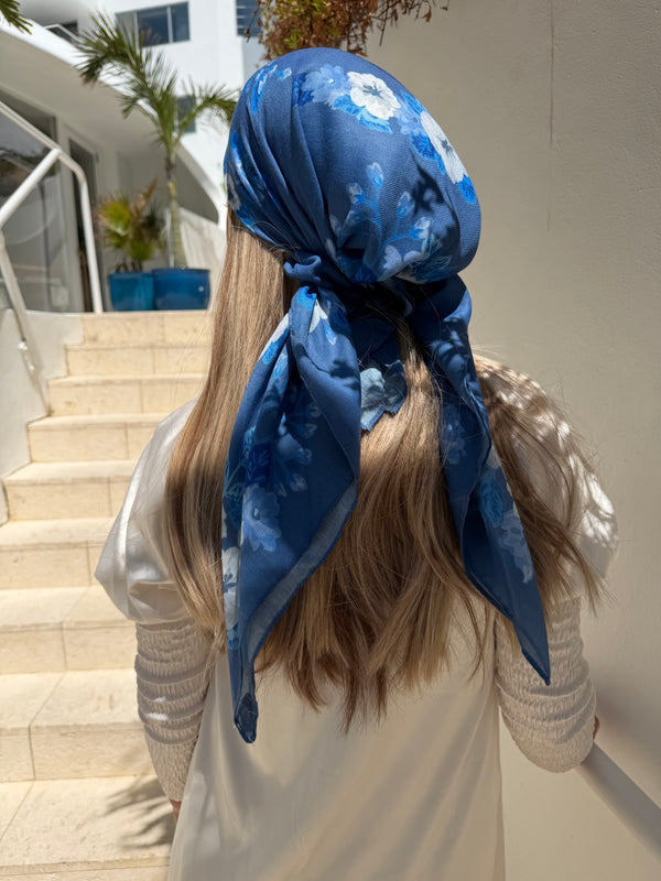 Slate Blue Floral Collection Square Head Scarf
