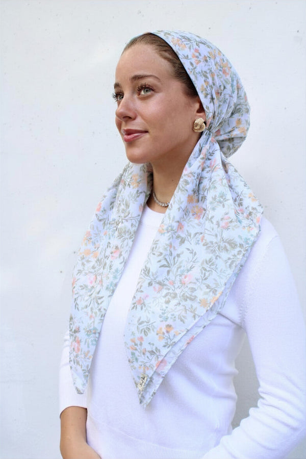 CLASSIC PRETIED Mint Garden Head Scarf (WITH VELVET GRIP)