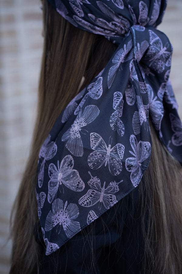 Midnight Butterfly Square Head Scarf