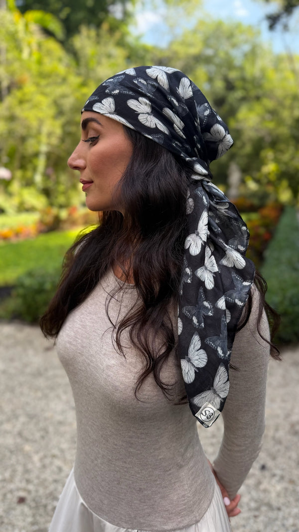 Butterfly Noir Square Head Scarf