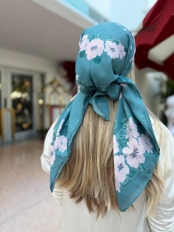 Sage Blush Floral Collection Square Head Scarf