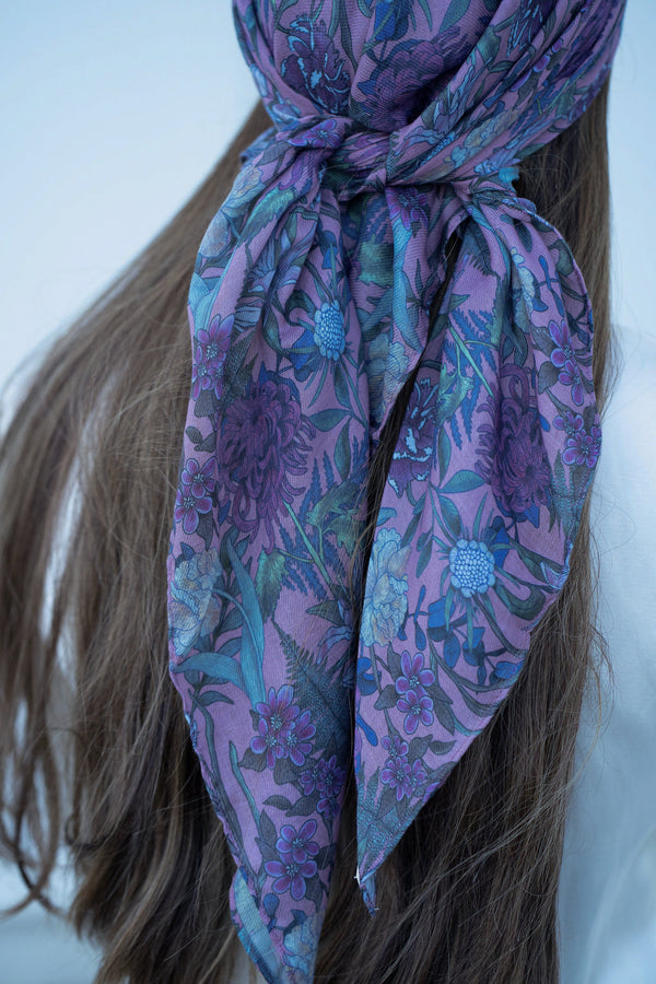 Deep Plum florals Square Head Scarf