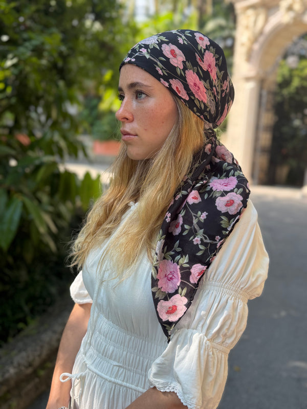 Pink Dahlia Square Head Scarf