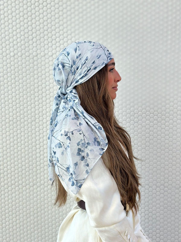 Stone Blue Petals Square Head Scarf