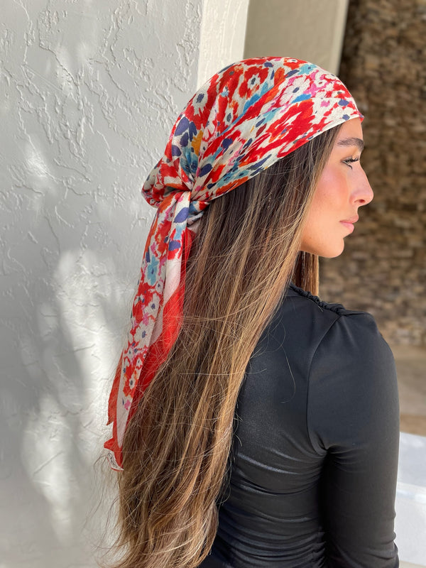 Red Riviera Bloom Square Head Scarf