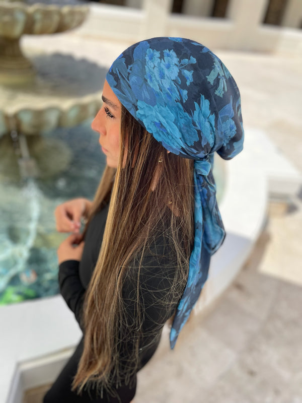 Royal Sapphire Rose Square Head Scarf