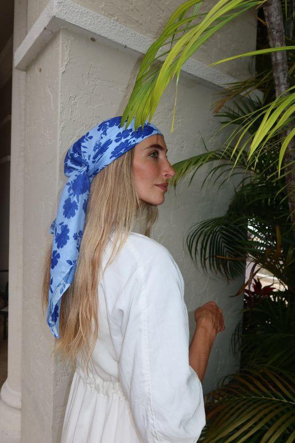 Azure Bloom Square Head Scarf