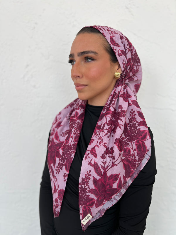 CLASSIC PRETIED Burgundy Floral Head Scarf (WITH VELVET GRIP)