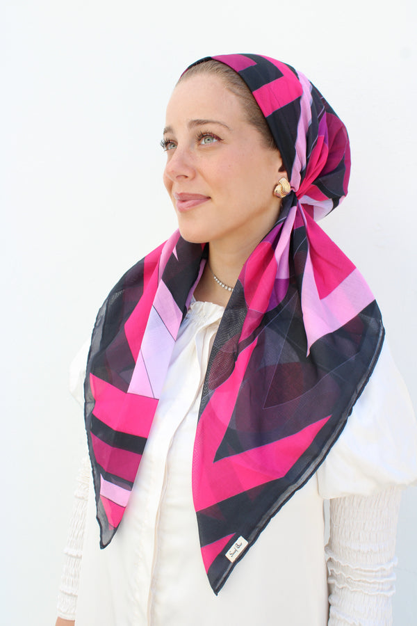 CLASSIC PRETIED Inspired Fuschia Art Deco Head Scarf