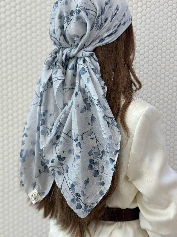 Stone Blue Petals Square Head Scarf