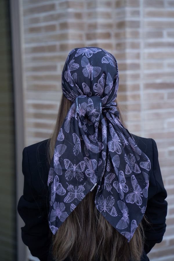Midnight Butterfly Square Head Scarf