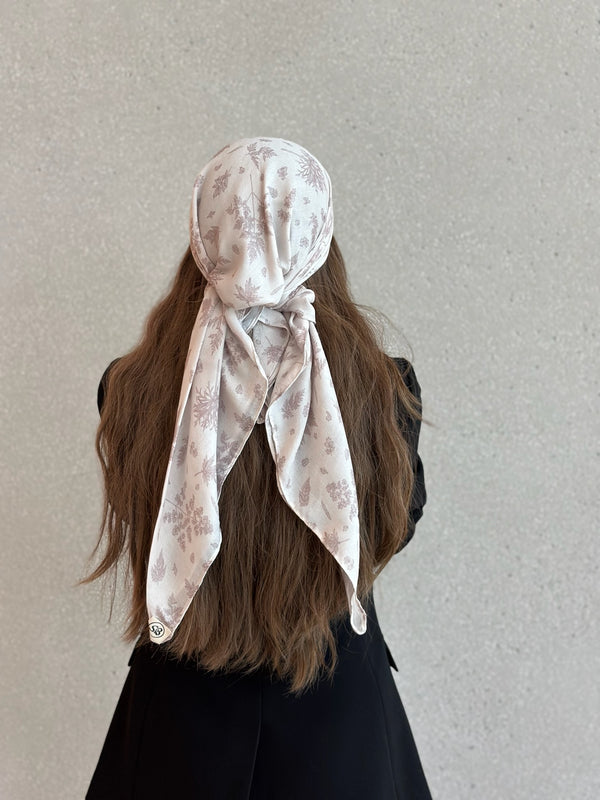 Taupe Leaves Square Head Scarf