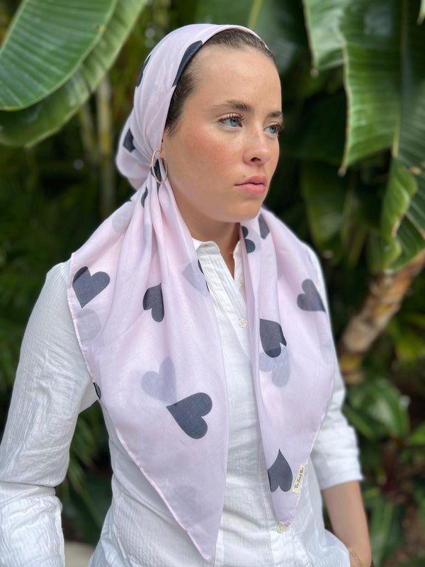 CLASSIC PRETIED Pink Hearts Head Scarf (WITH VELVET GRIP)