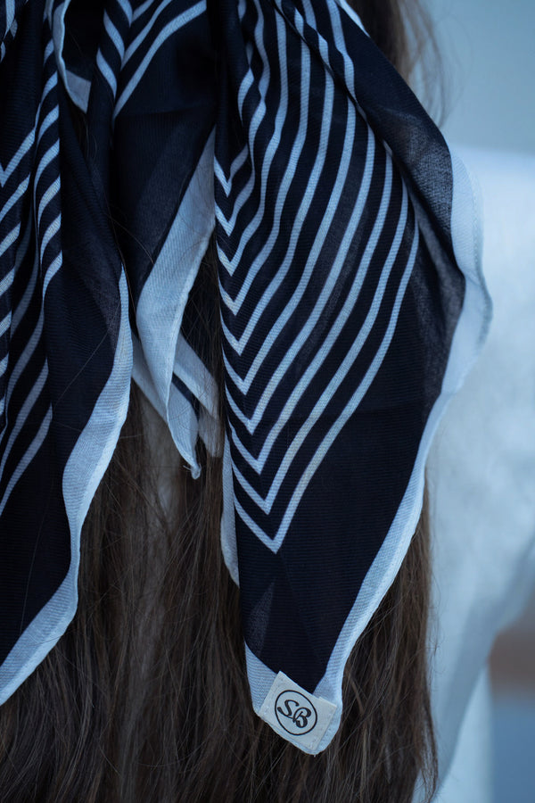 Stripped Black Square Head Scarf