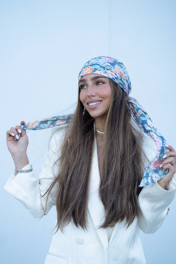 Blue Wildflower Square Head Scarf