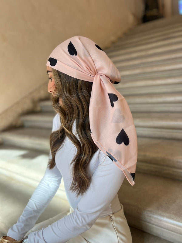Pink Hearts Square Head Scarf