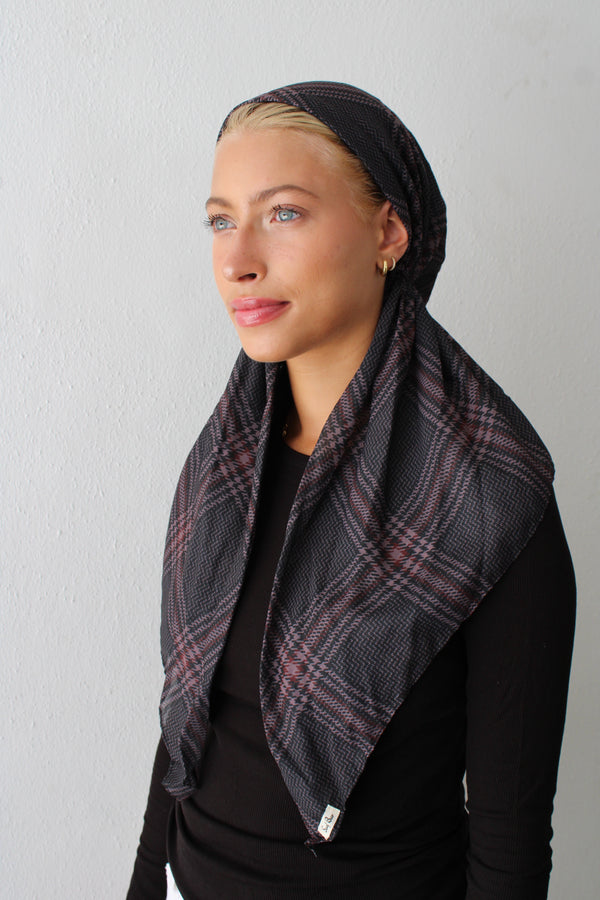 CLASSIC PRETIED Mulberry Plaid Head Scarf (WITH VELVET GRIP)