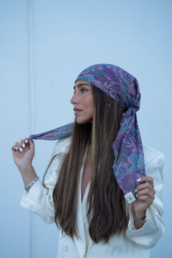 Deep Plum florals Square Head Scarf